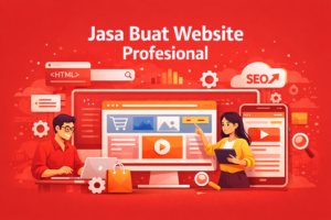 ilustrasi jasa buat website profesional dengan developer membuat website bisnis modern