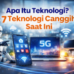 Ilustrasi teknologi canggih modern dengan robot smartphone laptop 5G dan VR berwarna merah futuristik