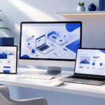 Workspace modern untuk jasa pembuatan website dan software profesional dengan tampilan digital estetik